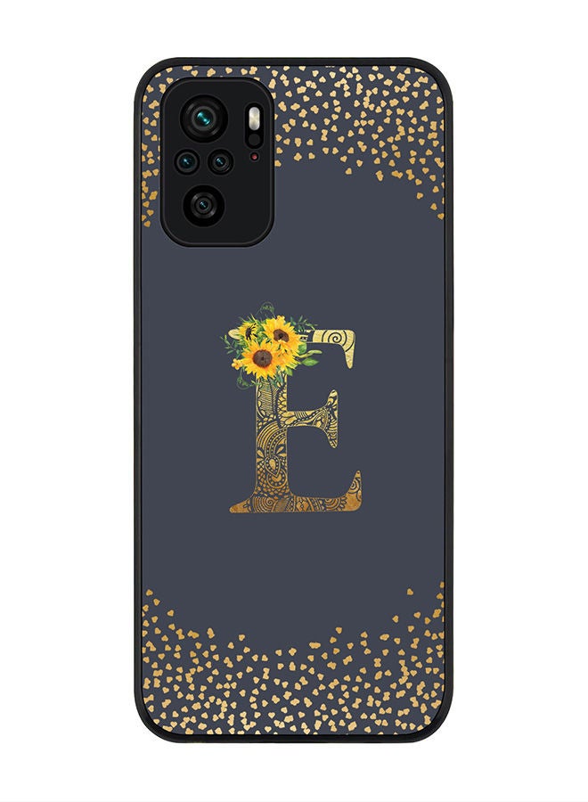 Stylizedd Rugged Black edge case for Redmi Note 10S/Redmi Note 10 4G Slim fit Soft Case Flexible Rubber Edges Anti Drop TPU Gel Thin Cover - Custom Monogram Initial Letter Floral Pattern Alphabet - E (Grey ) - Image 1