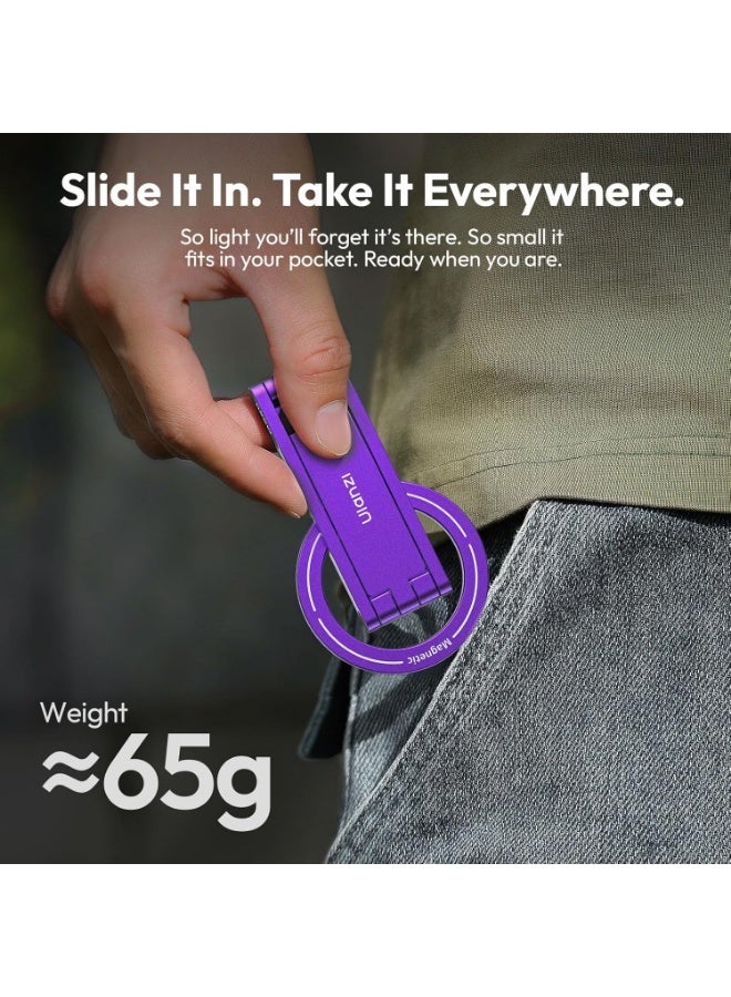 ULANZI MA60 Magnetic Phone Tripod Stand for iPhone - Aluminium Smartphone Mini Tripod Pocket Cell Phone Stand Strong Magnet Quick Mount Compatible with iPhone17 16 15 14 13 14 Series, Purple - Image 2
