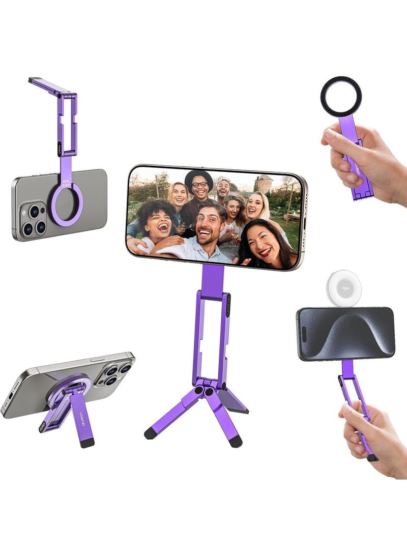ULANZI MA60 Magnetic Phone Tripod Stand for iPhone - Aluminium Smartphone Mini Tripod Pocket Cell Phone Stand Strong Magnet Quick Mount Compatible with iPhone17 16 15 14 13 14 Series, Purple - Image 1