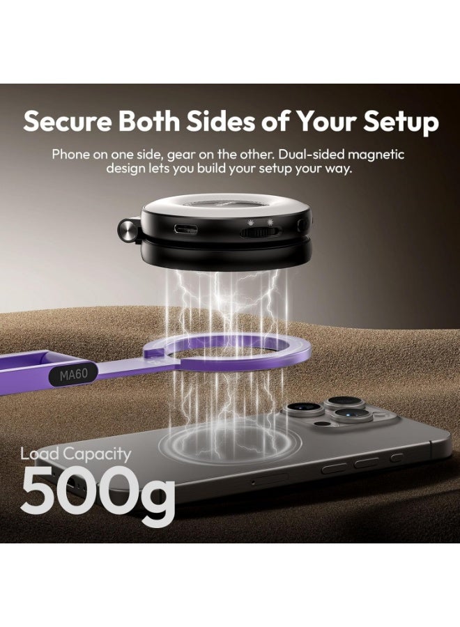ULANZI MA60 Magnetic Phone Tripod Stand for iPhone - Aluminium Smartphone Mini Tripod Pocket Cell Phone Stand Strong Magnet Quick Mount Compatible with iPhone17 16 15 14 13 14 Series, Purple - Image 5