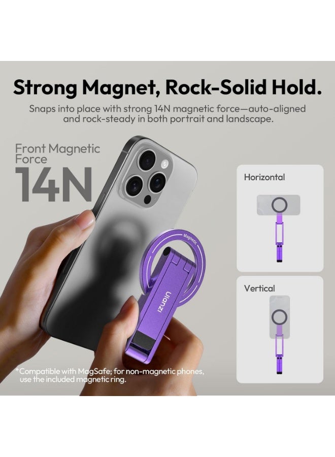 ULANZI MA60 Magnetic Phone Tripod Stand for iPhone - Aluminium Smartphone Mini Tripod Pocket Cell Phone Stand Strong Magnet Quick Mount Compatible with iPhone17 16 15 14 13 14 Series, Purple - Image 4