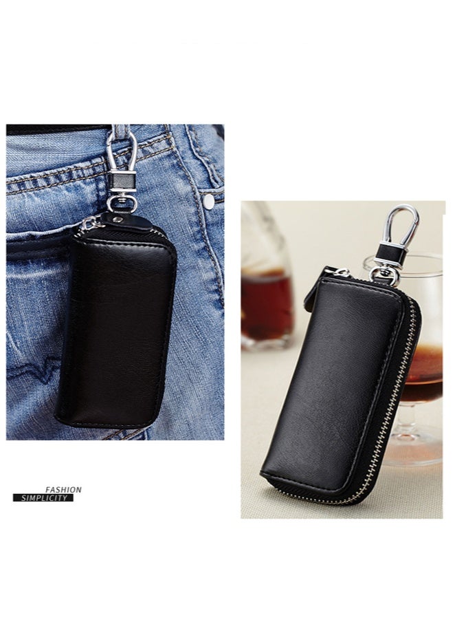 Genuine Leather Keybag For Men, Leather Zipper Wholesale Keybag, Cowhide, General Motors Multifunctional Home Keybag, Black  - Image 3