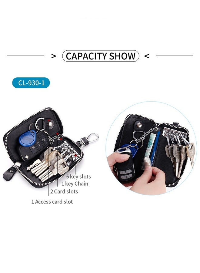 Genuine Leather Keybag For Men, Leather Zipper Wholesale Keybag, Cowhide, General Motors Multifunctional Home Keybag, Black  - Image 2