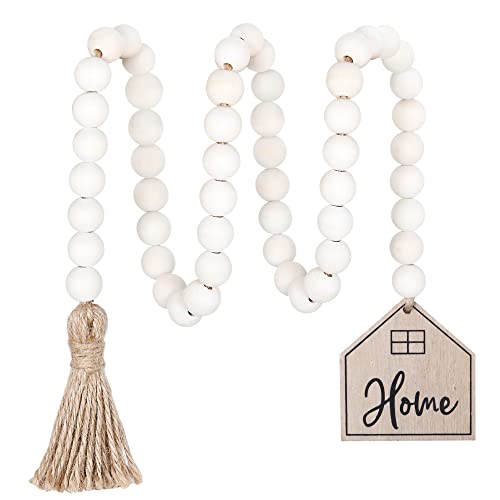 Meplait Home Wooden Bead Garland with Tassel, Decorative Beads Home Decor Farmhouse Tassel Garland Boho Decor for Tiered Tray（38in） - Image 1