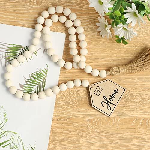 Meplait Home Wooden Bead Garland with Tassel, Decorative Beads Home Decor Farmhouse Tassel Garland Boho Decor for Tiered Tray（38in） - Image 2