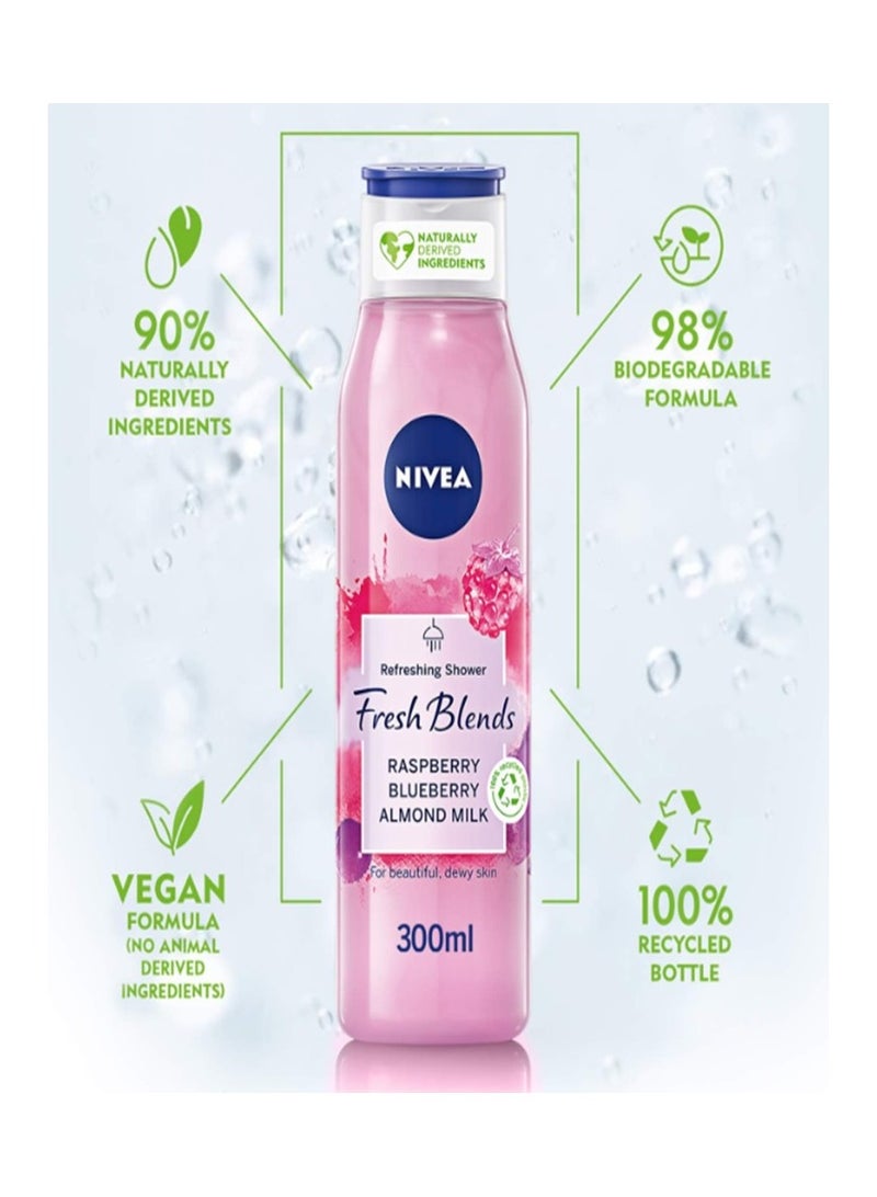 Nivea Fresh Blends Refreshing Shower Gel Raspberry Blueberry Almond Milk 300ml - Image 4