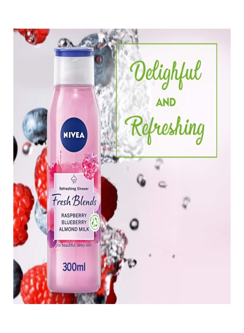 Nivea Fresh Blends Refreshing Shower Gel Raspberry Blueberry Almond Milk 300ml - Image 5