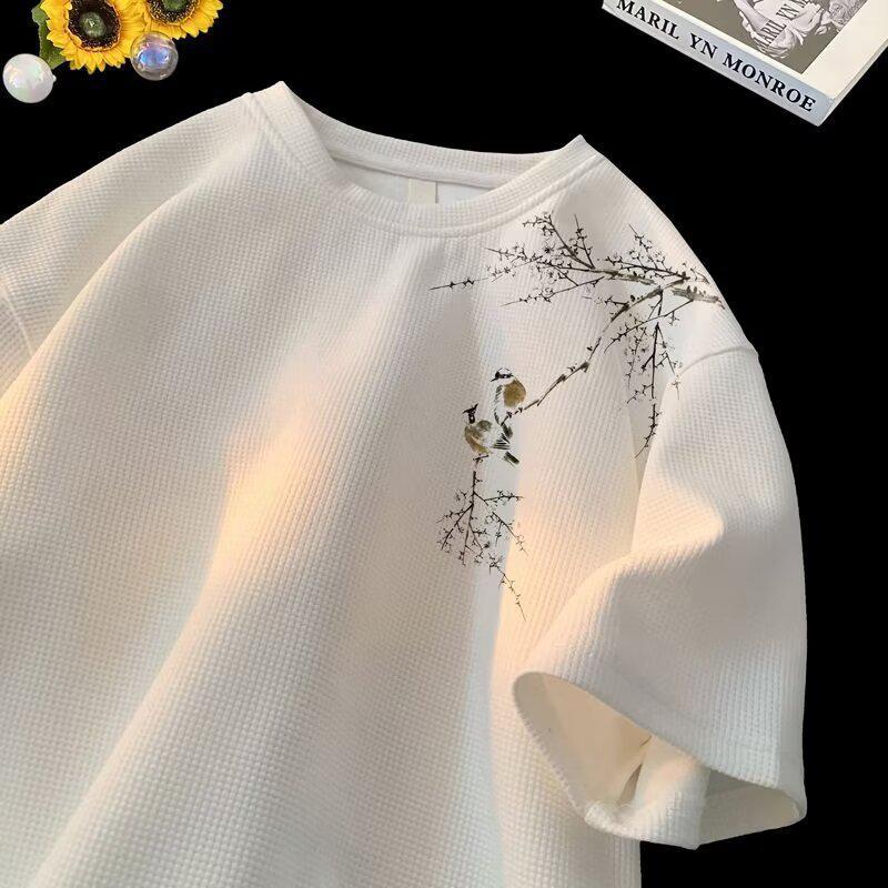 New Chinese Short-sleeved T-shirt Men's Summer Trendy Brand National Style Bamboo Heavy-weight Clothes Loose Riggles Half-sleeved Ins All-match - Image 1