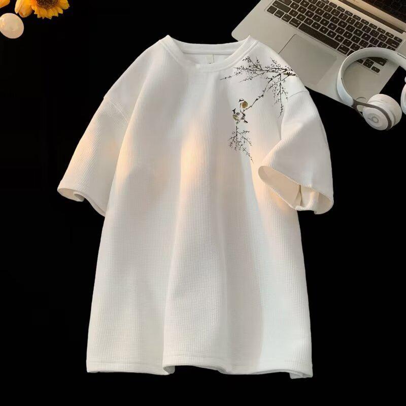 New Chinese Short-sleeved T-shirt Men's Summer Trendy Brand National Style Bamboo Heavy-weight Clothes Loose Riggles Half-sleeved Ins All-match - Image 4
