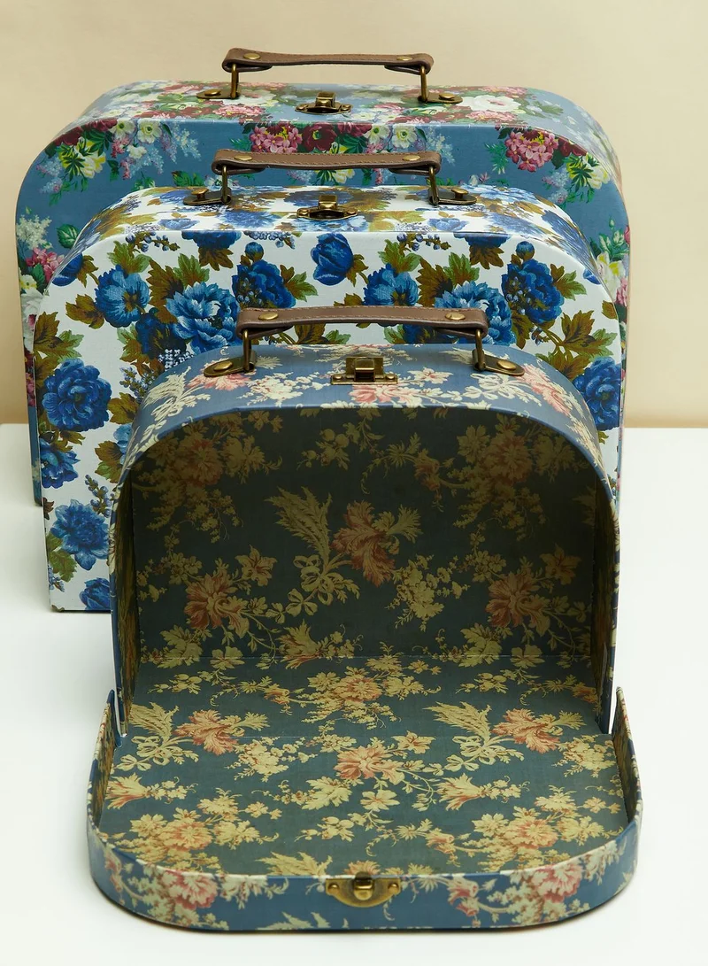 Sass & Belle Set Of 3 Delphine Blue Vintage Rose Suitcases