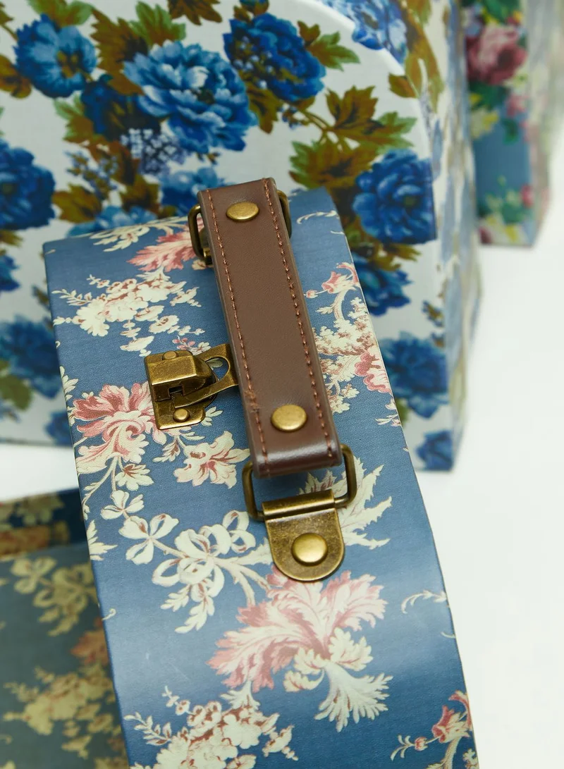 Sass & Belle Set Of 3 Delphine Blue Vintage Rose Suitcases