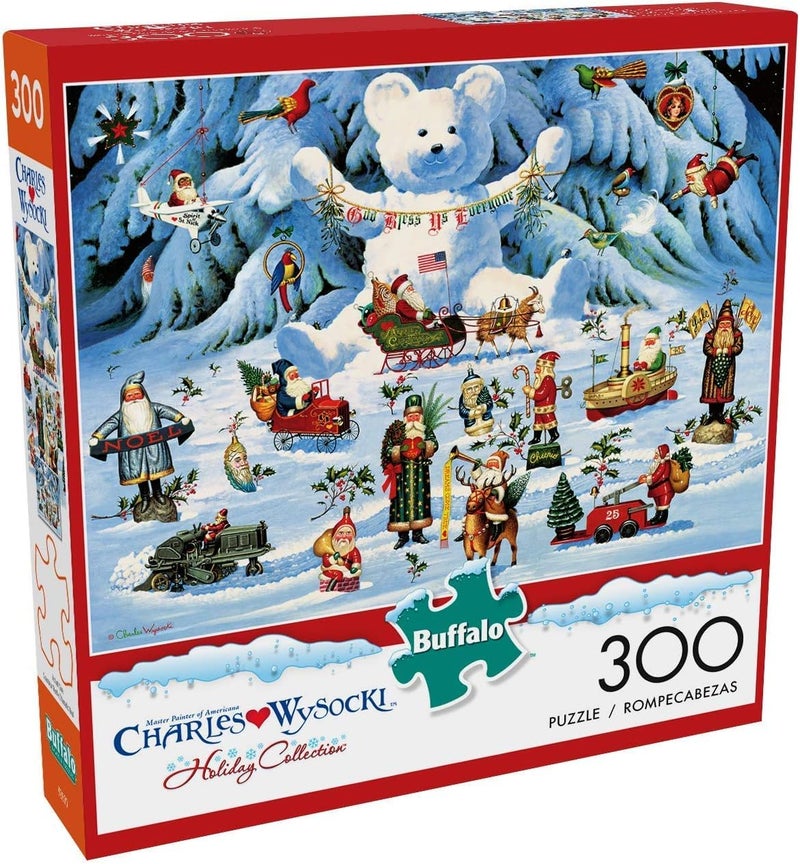 Buffalo Games Buffalo - 300 Piece Jigsaw Puzzle - Charles Wysocki - Jingle Bell Teddy and Friends - Christmas - Holiday Scene Puzzles for Families - Image 1