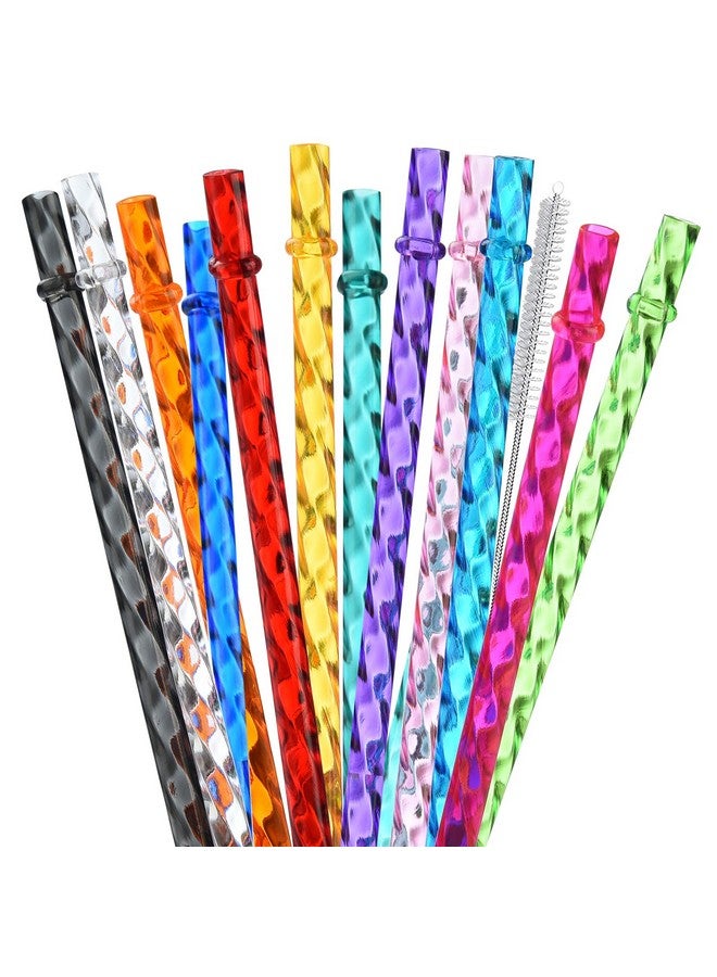 ALINK ALINK 12-Pack Reusable Plastic Clear Swirl Straws, 11" Long Colorful Hard Plastic Tumbler Replacement Straws for 16 OZ 20 OZ 30 OZ Stanley, YETI, Starbucks, Owala Tumblers with Brush - Image 1
