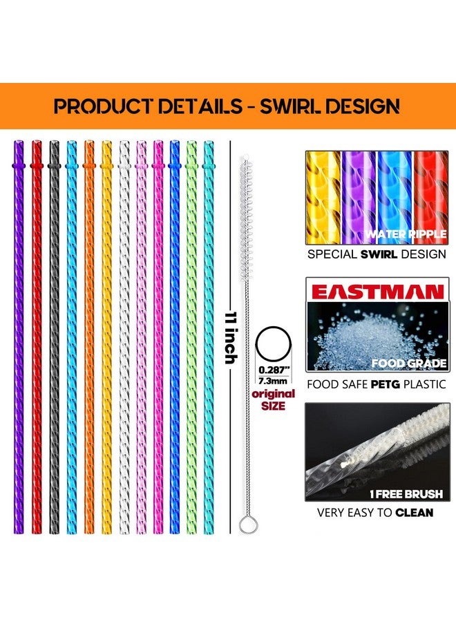 ALINK ALINK 12-Pack Reusable Plastic Clear Swirl Straws, 11" Long Colorful Hard Plastic Tumbler Replacement Straws for 16 OZ 20 OZ 30 OZ Stanley, YETI, Starbucks, Owala Tumblers with Brush - Image 2