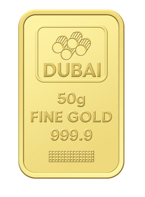 50g Pure 999.9 Fine Gold Bar 24KT Dubai with Flower Design - 50 Grams