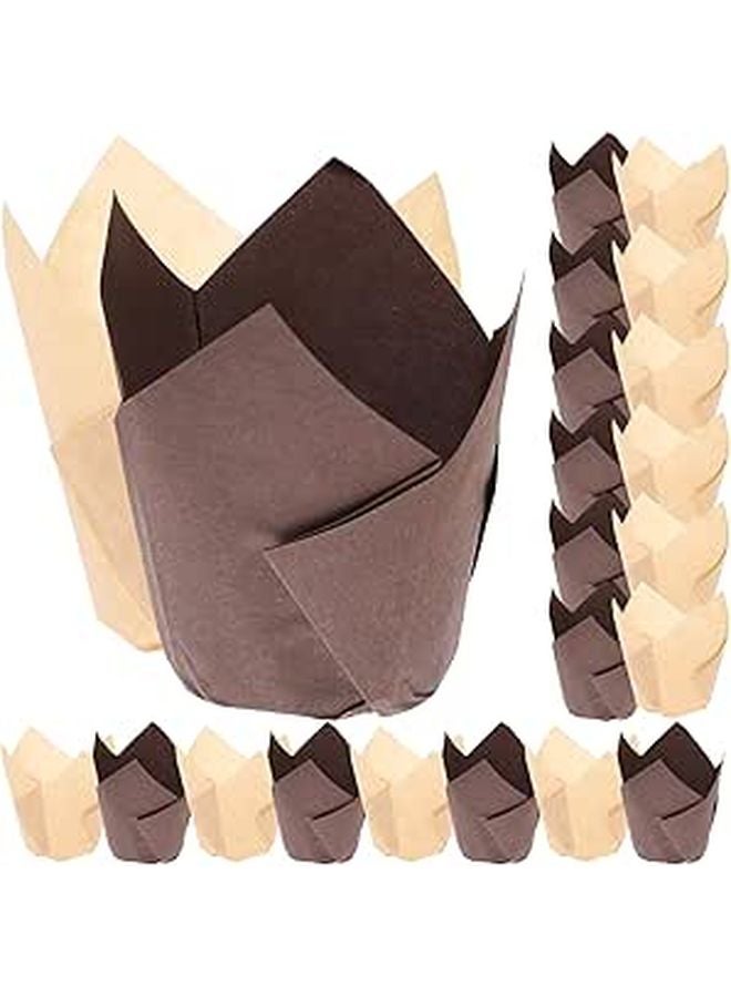 Natural Brown Kraft Cupcake Liners 100pcs Oil Proof Nonstick Baking Paper Cups - Image 1