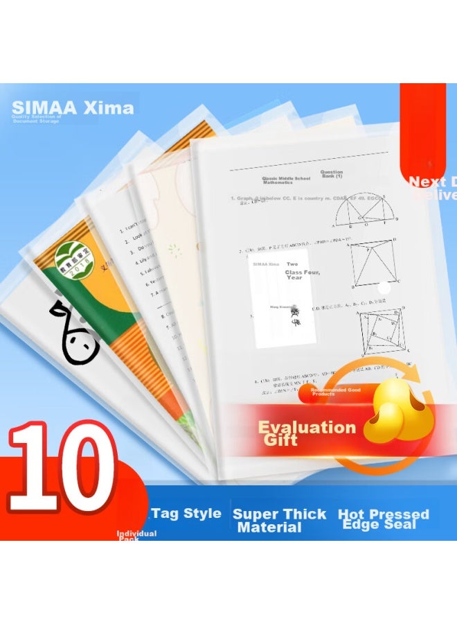 Simaa 10 A4 ملفات أزرار ملصقات شفافة للطلاب، حقائب وثائق مكتبية شفافة، تخزين أوراق الامتحانات، جيوب تصنيف المواد، تخزين الكتب، منظم الوثائق 7182 - Image 1