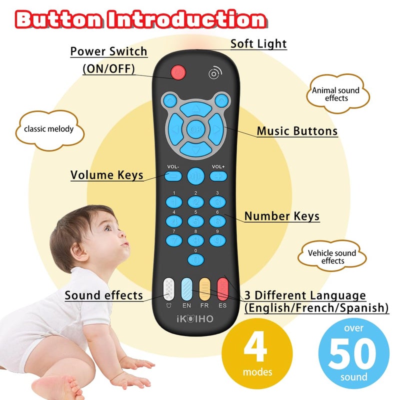 iKOIHO Baby Remote Control Toy for 1 Year Old Boys Girls Gifts Realistic Toddler TV Remote Toy with Music and Light Early Education Learning Toy Remote Kid Infant Baby Toys for 6 to 12 Months 12 to 18 Months - Image 2