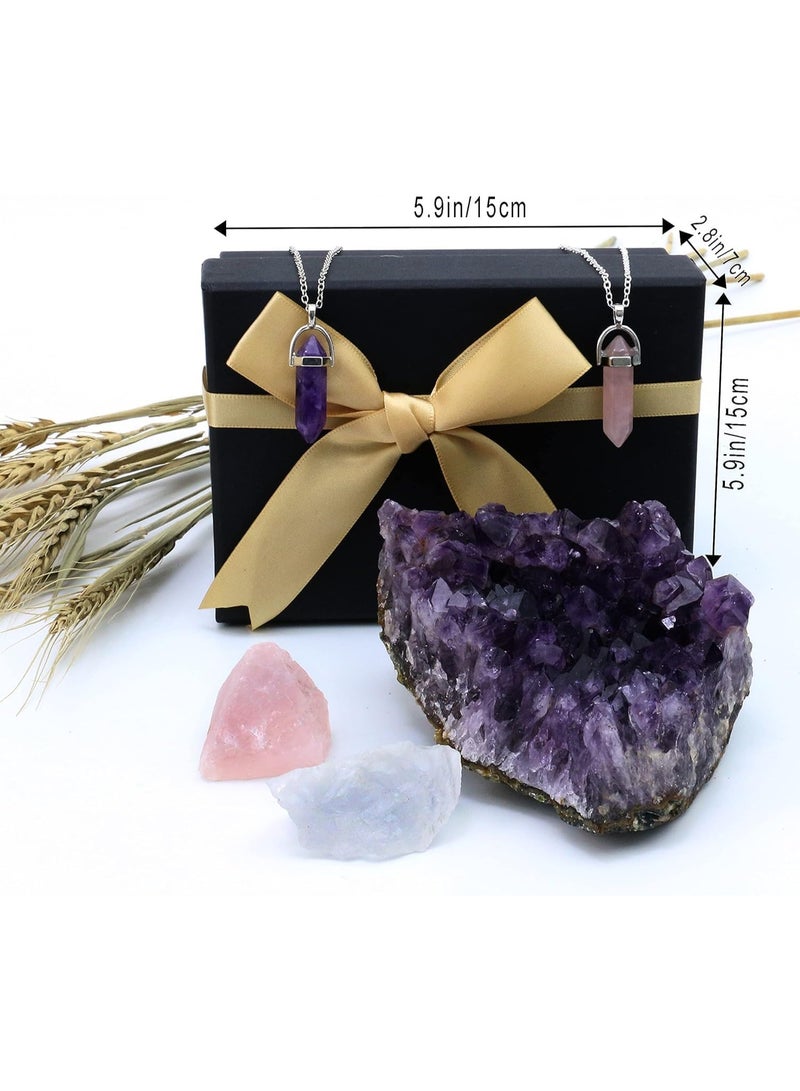 يُسلِّم عناقيد من الجمشت وبلورات الجمشت من الكوارتز الوردي، أحجار كريستالية طبيعية من كهوف الجمشت الجيودية، أحجار كريستالية علاجية، حوالي 1 رطل - Image 5