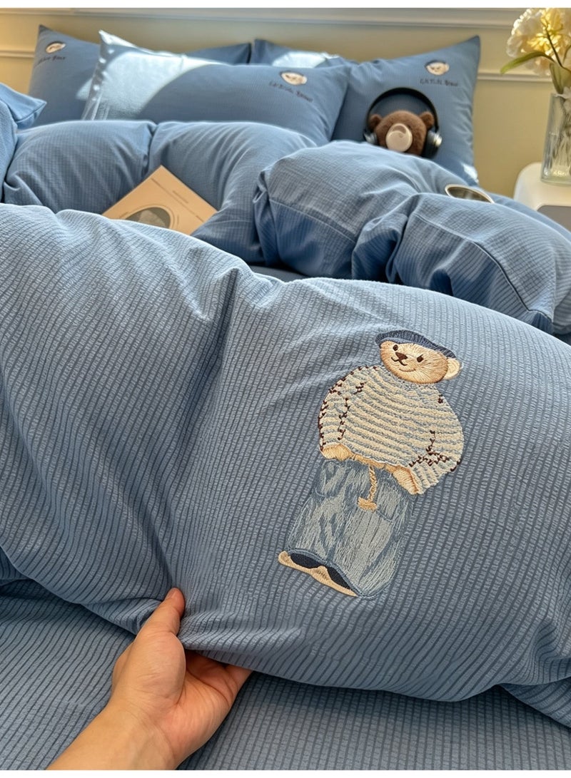 4 pcs - Bedding set: Includes 1 bed sheet (230*250cm), 1 quilt cover (200*230cm), and 2 pillowcases (48*74cm). Suitable for 1.5-meter single bed or 1.8-meter double bed. - Image 3