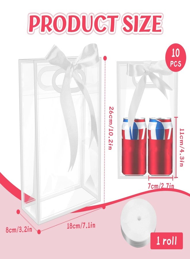 BadenBach 10 PCS Clear Gift Bags with Handles,7"x10"x3.2", Reusable Clear Party Favor Bags with Ribbon,Transparent Plastic Gift Bags for Bridal Party Baby Shower Wedding Mother's Day,White - Image 2