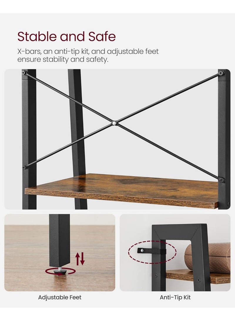 SHOELAY Industrial Ladder Shelf, 4 Tier Bookshelf, Storage Rack Shelves, Bathroom, Living Room, Wood Look Accent Furniture, Metal Frame, Ulls44X, Rustic Brown + Black - Image 5