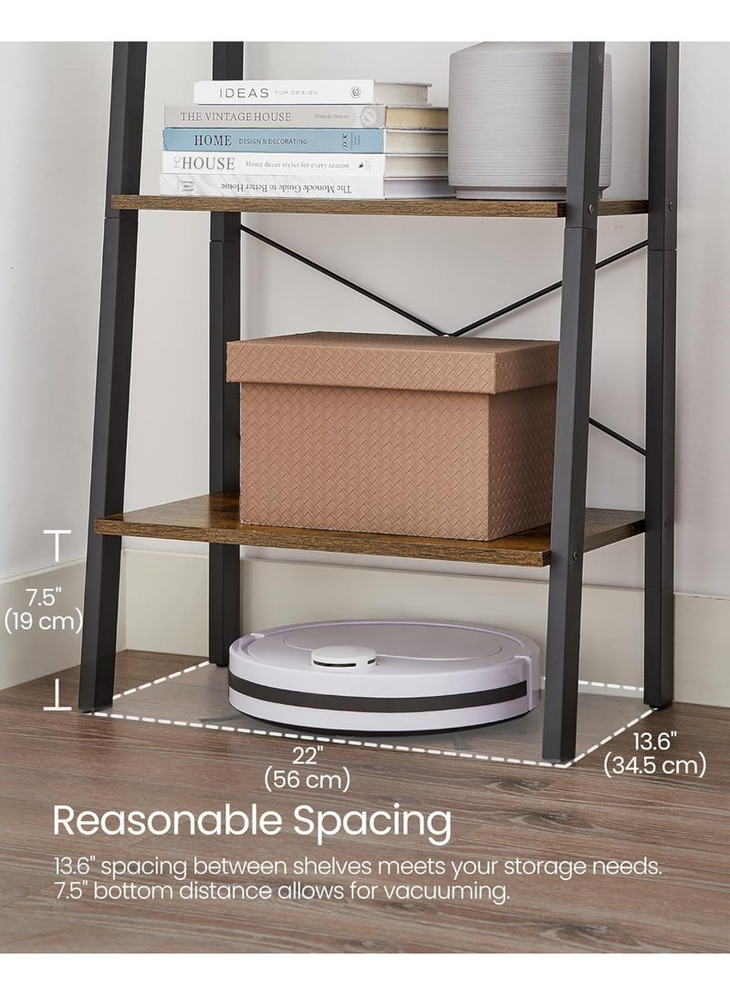 SHOELAY Industrial Ladder Shelf, 4 Tier Bookshelf, Storage Rack Shelves, Bathroom, Living Room, Wood Look Accent Furniture, Metal Frame, Ulls44X, Rustic Brown + Black - Image 3