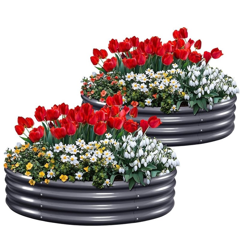 KING BIRD Raised Garden Bed Galvanized Round Planter Box Outdoor for Gardening, Plants, Vegetables, Flowers, Dark Grey, 47.3x47.3x11.8 in 2packs