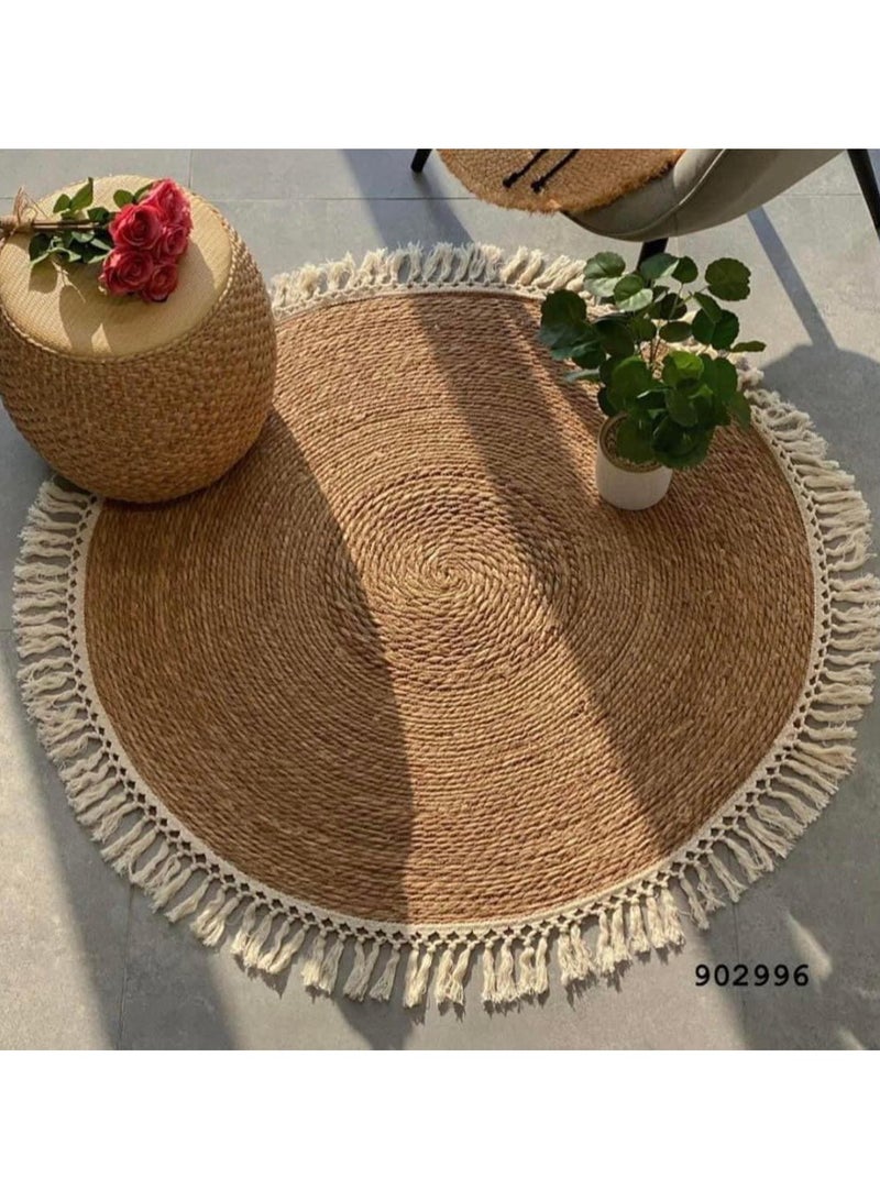 LINGWEI Jute Rug Carpet with Febric Fringes Round Area Jute Rug Carpet Floor Mat Hand Braided Natural Jute Rug For Indoor and Outdoor - Image 3