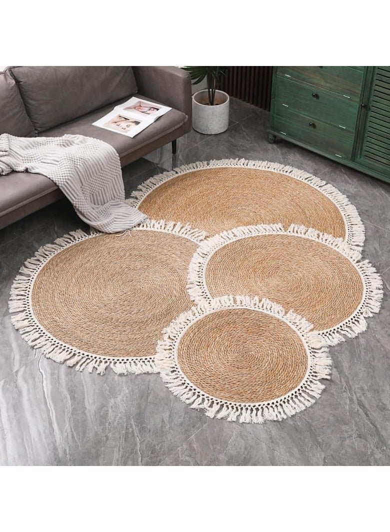 LINGWEI Jute Rug Carpet with Febric Fringes Round Area Jute Rug Carpet Floor Mat Hand Braided Natural Jute Rug For Indoor and Outdoor - Image 5