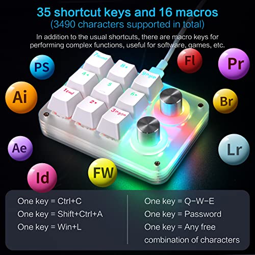 Koolertron 9-Key Mechanical Numpad with 2 Programmable Knobs, LED Backlit Macro Gaming Keyboard, Fully Customizable Numeric Keypad for PC - Image 2