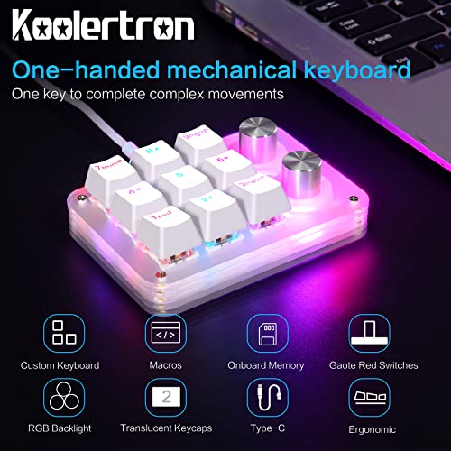 Koolertron 9-Key Mechanical Numpad with 2 Programmable Knobs, LED Backlit Macro Gaming Keyboard, Fully Customizable Numeric Keypad for PC - Image 3