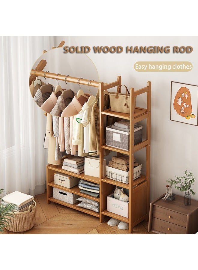 Bedroom Clothes Rack Bamboo Garment Rack Floor Standing Clothes Hanging Rack with Shelves and Hooks for Coat Dress Shirt Trousers Bag and Hat (70cm) - Image 5