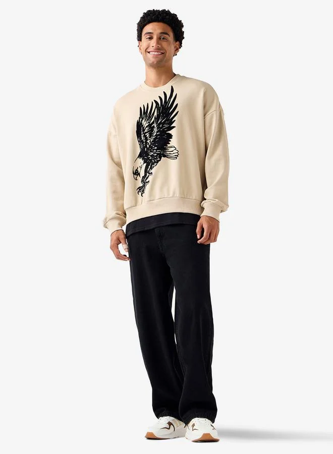 Splash FAV Men Oversized Eagle Print Oversized Sweatshirt