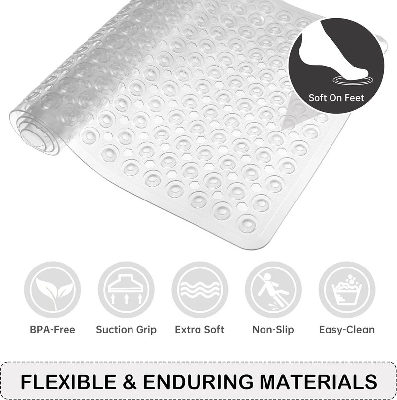 Linoows Non-Slip Bathtub and Shower Mats, Power Grip Bath Mat 35 x 16.3 Inch with Suction Cups and Drain Holes for Tub Bathroom Floor Safety, Machine Washable Soft Bathmat, Clear - Image 5
