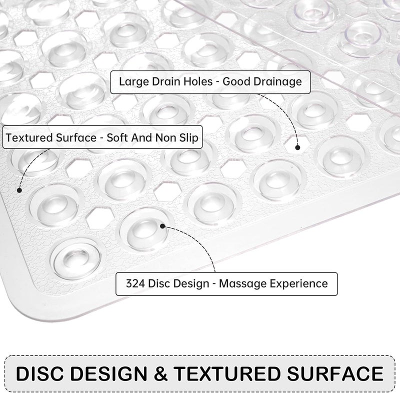 Linoows Non-Slip Bathtub and Shower Mats, Power Grip Bath Mat 35 x 16.3 Inch with Suction Cups and Drain Holes for Tub Bathroom Floor Safety, Machine Washable Soft Bathmat, Clear - Image 2