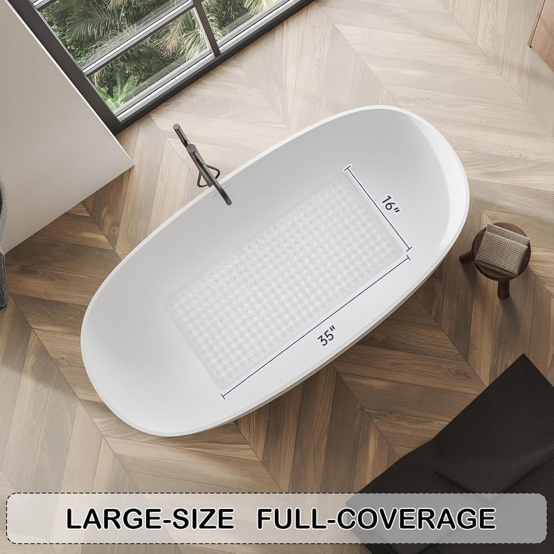 Linoows Non-Slip Bathtub and Shower Mats, Power Grip Bath Mat 35 x 16.3 Inch with Suction Cups and Drain Holes for Tub Bathroom Floor Safety, Machine Washable Soft Bathmat, Clear - Image 4