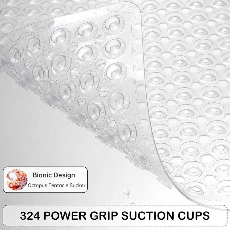 Linoows Non-Slip Bathtub and Shower Mats, Power Grip Bath Mat 35 x 16.3 Inch with Suction Cups and Drain Holes for Tub Bathroom Floor Safety, Machine Washable Soft Bathmat, Clear - Image 3