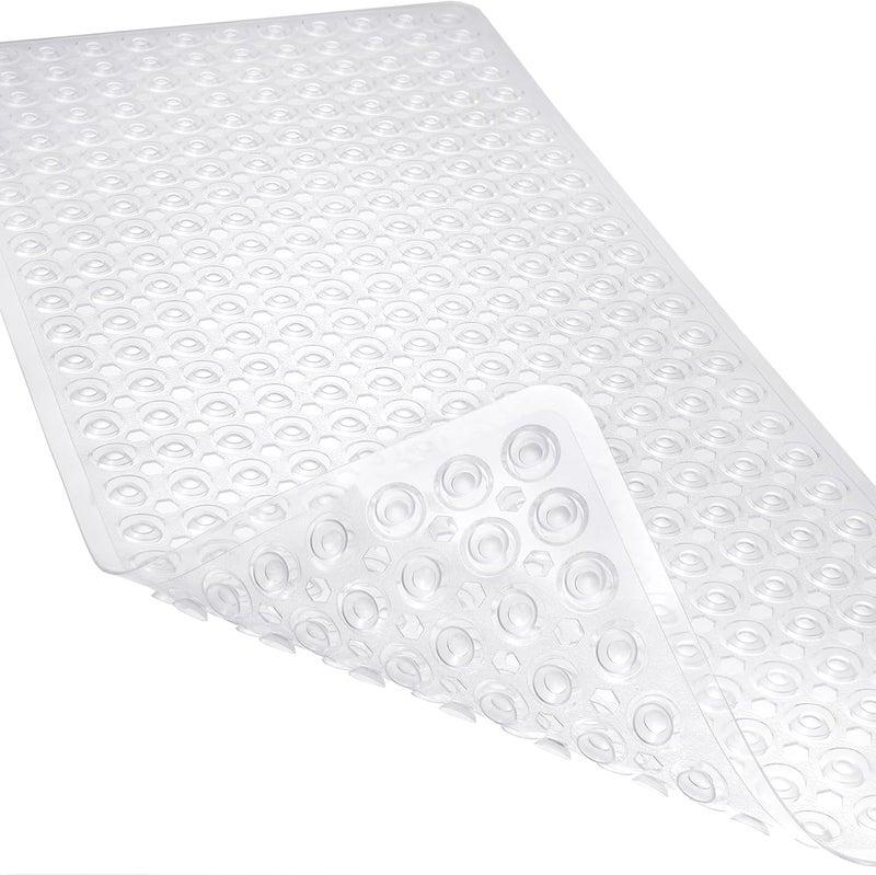 Linoows Non-Slip Bathtub and Shower Mats, Power Grip Bath Mat 35 x 16.3 Inch with Suction Cups and Drain Holes for Tub Bathroom Floor Safety, Machine Washable Soft Bathmat, Clear - Image 1