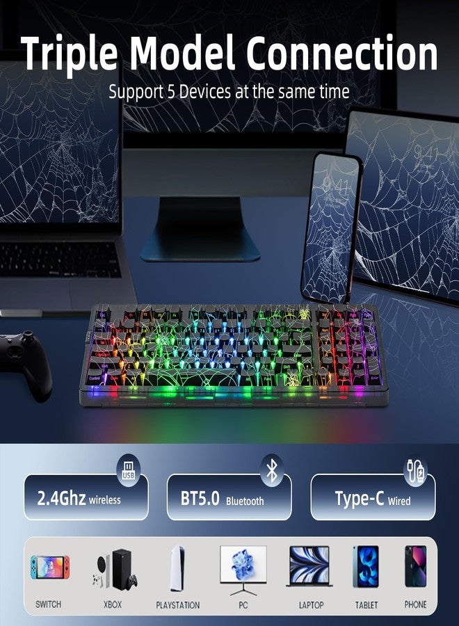 زورنر لوحة مفاتيح الألعاب الميكانيكية اللاسلكية ZORNHER ZH980، لون أسود كريمي بنسبة 95% مع لوحة أرقام، أغطية مفاتيح IMD PBT شفافة، مفاتيح خطية مشحمة مسبقًا، قابلة للتبديل السريع، إضاءة خلفية RGB، 2.4 جيجاهرتز/USB-C/BT5.0 - Image 3