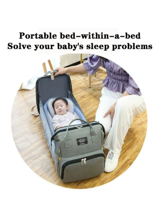 Double-Shoulder Baby Folding Bed Diaper Bag  Multifunctional Portable Baby Mom Bag with USB Waterproof for Outdoor and Travel Newborn Essentials & Supplies for Mom- Grey - Image 5