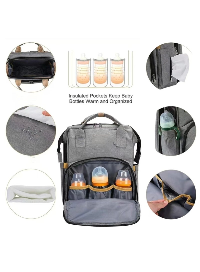 Diaper Bag Backpack – Multi-Functional Portable Maternity Bag with USB Charging Port – Waterproof, Includes Foldable Baby Crib, Stroller Straps, Sun Canopy & Changing Mat – Large Capacity – Perfect for Outings, Shopping & Travel - Image 2