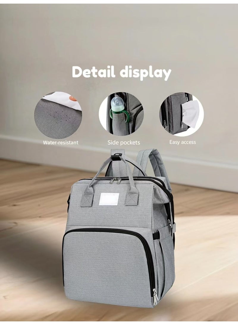 Diaper Bag Backpack – Multi-Functional Portable Maternity Bag with USB Charging Port – Waterproof, Includes Foldable Baby Crib, Stroller Straps, Sun Canopy & Changing Mat – Large Capacity – Perfect for Outings, Shopping & Travel - Image 4