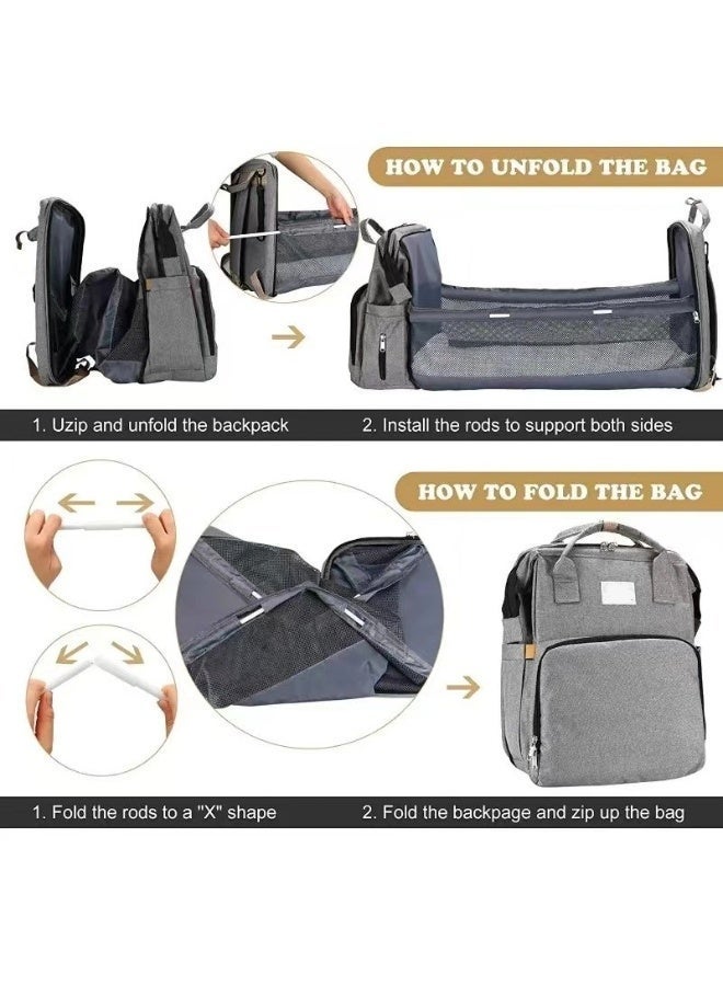 Diaper Bag Backpack – Multi-Functional Portable Maternity Bag with USB Charging Port – Waterproof, Includes Foldable Baby Crib, Stroller Straps, Sun Canopy & Changing Mat – Large Capacity – Perfect for Outings, Shopping & Travel - Image 3