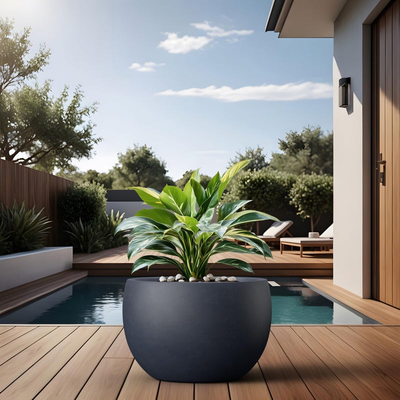 Kante 11.8-Inch Dia Round Concrete Planter, Bowl-Style Flower Pot with Drainage Hole for Patio, Garden and Home - Ideal for Flower and Trees (9.4" Opening), Charcoal - Image 3