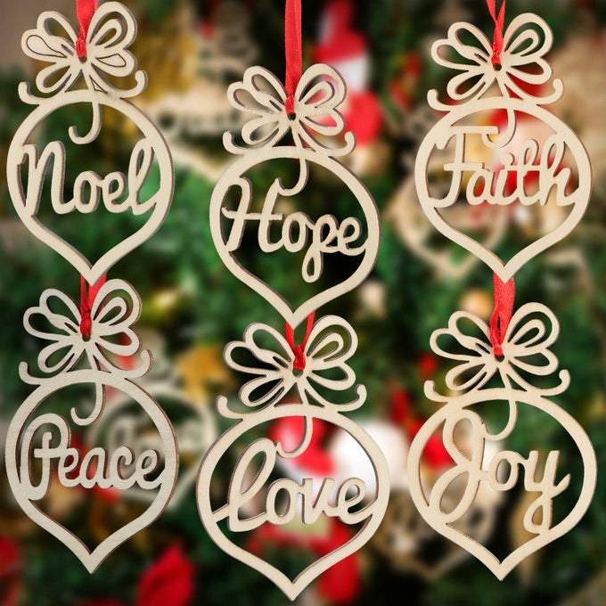 30 PCS CHRISTMAS ORNAMENTS BULK WOODEN CHRISTMAS TREE DECORATIONS HANGING FAITH HOPE RUSTIC RELIGIOUS CHRISTIAN HOLLOW ORNAMENTS FOR GIFTS XMAS PARTY DECORATIONS CRAFT