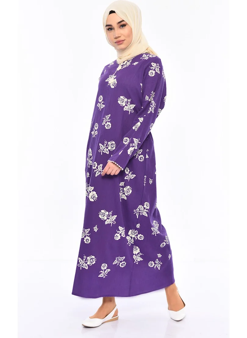 Sefa Merve Patterned Sile Cloth Dress 0450-02 Purple