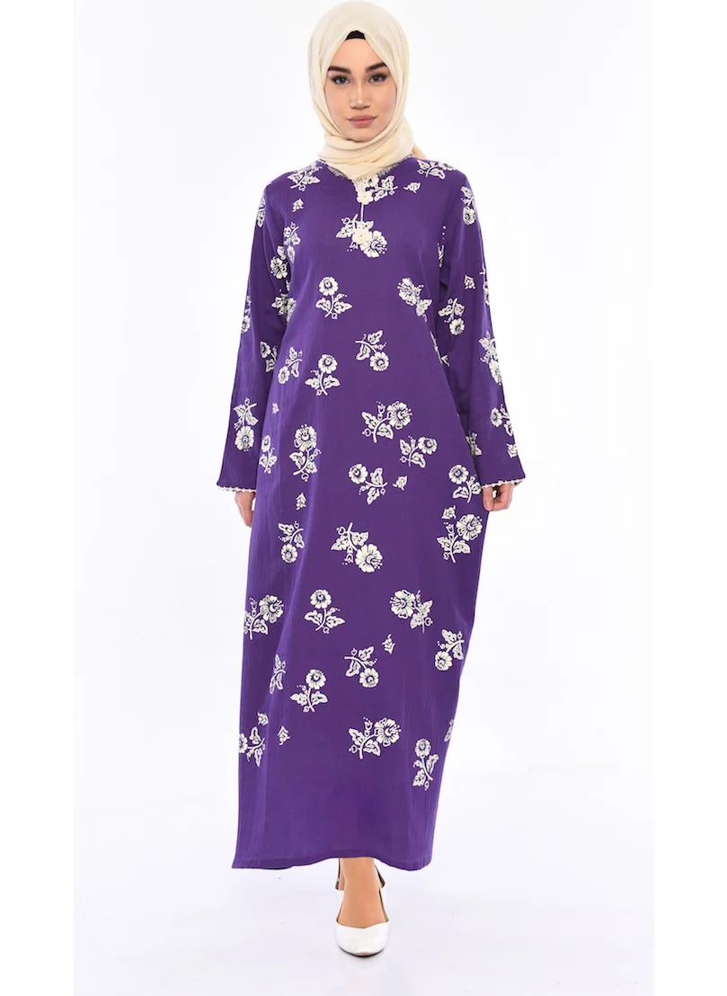 Sefa Merve Patterned Sile Cloth Dress 0450-02 Purple