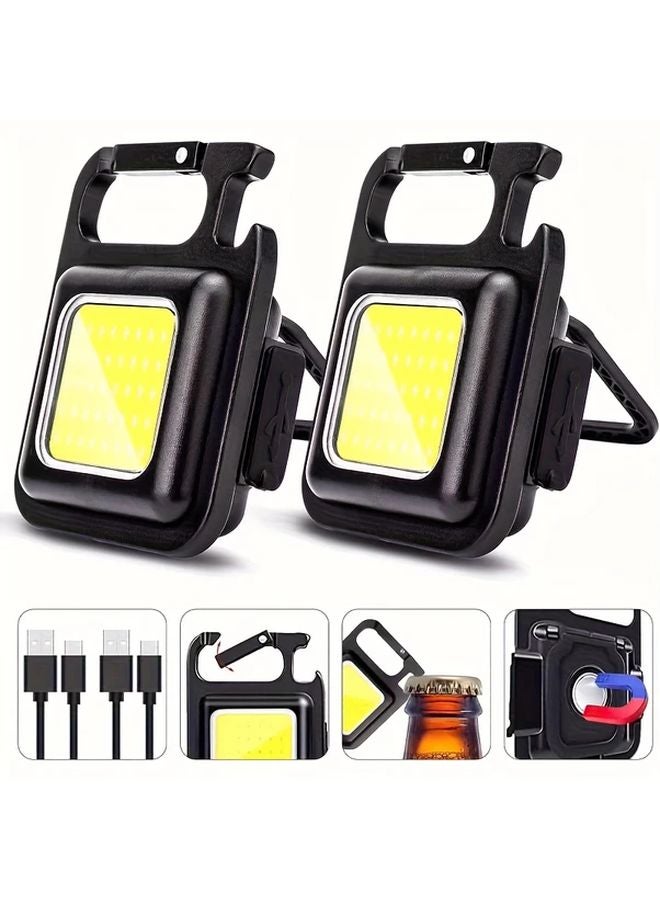 Black Rechargeable LED Keychain Flashlight Portable USB Charging Light For Camping Hiking - Image 2