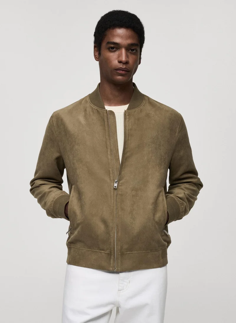 Mango Man Suede-Effect Bomber Jacket